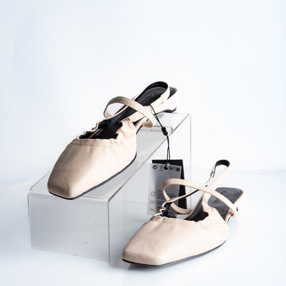 Massimo Dutti Women Leather Slingback Ballet Flats Ivory US 9 EU 40 NWT 1530/450 - Picture 1 of 8